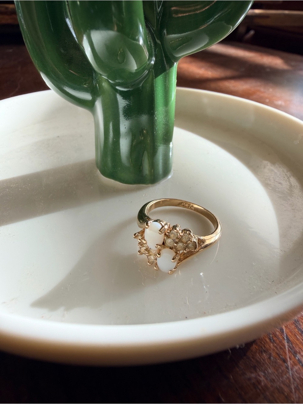 Gold-Plated Opal Vintage Cluster Ring - Women Jewelry Size 7.5 Delicate